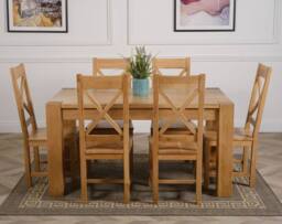 Thats Furniture Kuba 150 x 85 cm Chunky Medium Oak Dining Table & 6 Berkeley Chairs in Brown - thumbnail 2
