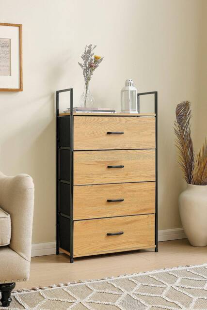 H&O Direct Freestanding 4-Drawer Wood & Fabric Storage Cabinet in Natural - image 1