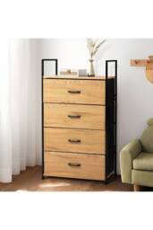 H&O Direct Freestanding 4-Drawer Wood & Fabric Storage Cabinet in Natural - thumbnail 3