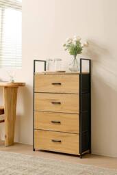 H&O Direct Freestanding 4-Drawer Wood & Fabric Storage Cabinet in Natural - thumbnail 2