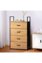 H&O Direct Freestanding 4-Drawer Wood & Fabric Storage Cabinet in Natural - thumbnail 4
