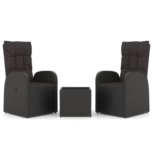 Berkfield Home 3 Piece Garden Lounge Set Black Poly Rattan&Steel - image 1