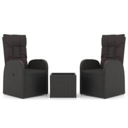Berkfield Home 3 Piece Garden Lounge Set Black Poly Rattan&Steel - thumbnail 1