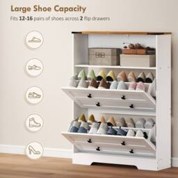 HOMCOM Narrow Shoe Cabinet, Shoe Storage Cabinet with 2 Flip Drawers, White - thumbnail 6