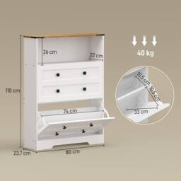 HOMCOM Narrow Shoe Cabinet, Shoe Storage Cabinet with 2 Flip Drawers, White - thumbnail 3