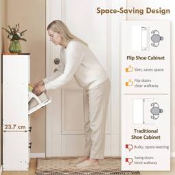 HOMCOM Narrow Shoe Cabinet, Shoe Storage Cabinet with 2 Flip Drawers, White - thumbnail 4