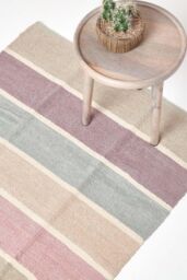 Homescapes Cotton Chenille Striped Rug in Grey - Size: 90 cm x 150 cm