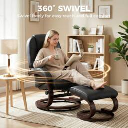 HOMCOM Recliner Chair with Footstool, Swivel Recliner Armchair, Black - Size: 120 - thumbnail 6