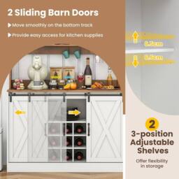 Costway Farmhouse Coffee Bar Cabinet 120cm Wine Cabinet w/Charging Station in White - thumbnail 4
