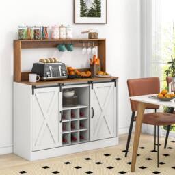 Costway Farmhouse Coffee Bar Cabinet 120cm Wine Cabinet w/Charging Station in White - thumbnail 5
