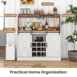 Costway Farmhouse Coffee Bar Cabinet 120cm Wine Cabinet w/Charging Station in White - thumbnail 6