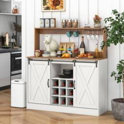 Costway Farmhouse Coffee Bar Cabinet 120cm Wine Cabinet w/Charging Station in White - thumbnail 2