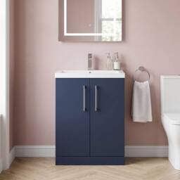 Balterley Bramshall Compact 2 Door Dark Blue Vanity Basin Unit, 600mm - thumbnail 3