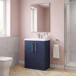 Balterley Bramshall Compact 2 Door Dark Blue Vanity Basin Unit, 600mm - thumbnail 4