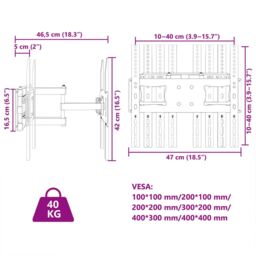 Berkfield Home TV Wall Mount for 26-70 Inch Screen Max VESA 400x400 mm 40kg in Black - thumbnail 9