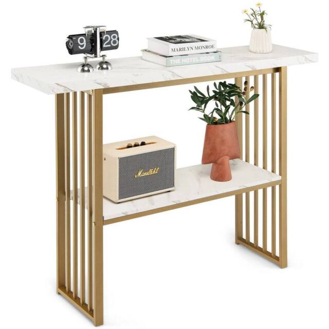 Kelvenix 2-tier Console Table White Faux Marble - Size: 0.6m2 - image 1