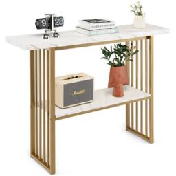 Kelvenix 2-tier Console Table White Faux Marble - Size: 0.6m2