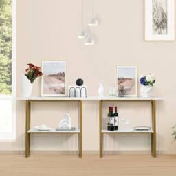 Kelvenix 2-tier Console Table White Faux Marble - Size: 0.6m2 - thumbnail 3