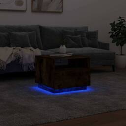 Berkfield Home Modern Coffee Table with LED Lights Smoked Oak 50x49x40 cm in Brown - Size: 50 x 49 x 40 cm - thumbnail 5