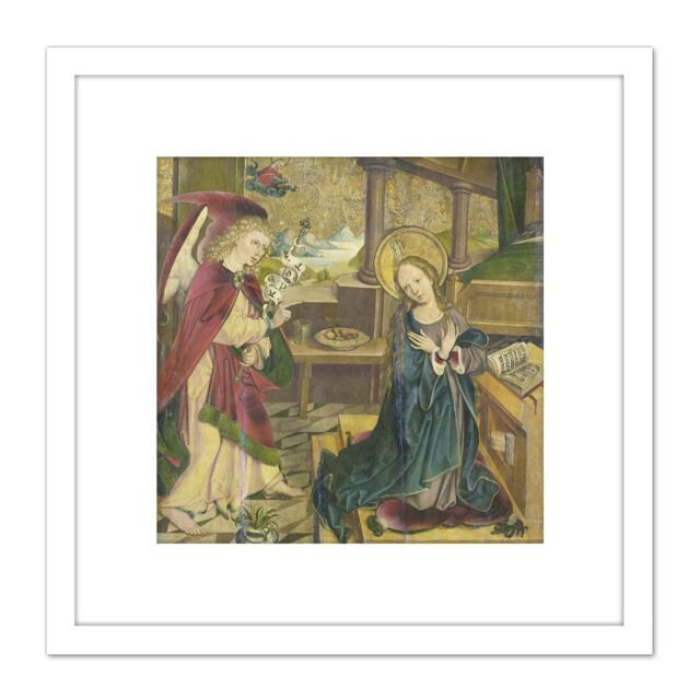 Artery8 Altaar Annunciation To The Virgin Painting 8X8 Inch Square Wooden Framed Wall Art Print Picture with Mount in White - image 1