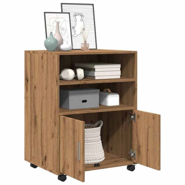 Berkfield Home Rolling Cabinet Artisian Oak 60x48x81 cm Engineered Wood in Brown - Size: 60 x 48 x 81 cm - image 1
