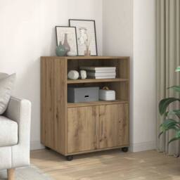 Berkfield Home Rolling Cabinet Artisian Oak 60x48x81 cm Engineered Wood in Brown - Size: 60 x 48 x 81 cm - thumbnail 2