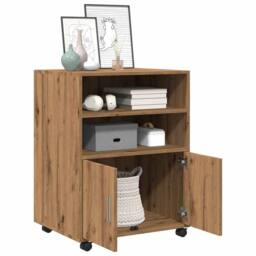 Berkfield Home Rolling Cabinet Artisian Oak 60x48x81 cm Engineered Wood in Brown - Size: 60 x 48 x 81 cm - thumbnail 1