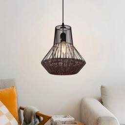 Living and Home Geometric Rattan and Iron Pendant Light in Brown - thumbnail 4