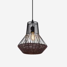 Living and Home Geometric Rattan and Iron Pendant Light in Brown - thumbnail 5