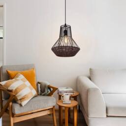 Living and Home Geometric Rattan and Iron Pendant Light in Brown - thumbnail 3