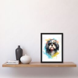 "Artery8 Wall Art Print Shih Tzu Lovers Gift Watercolour Pet Portrait Painting Artwork Art Framed - Size: W12"" x H16""" - thumbnail 4