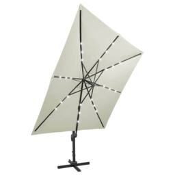 Berkfield Home Cantilever Umbrella with Pole & LED Lights Sand 300 cm in Beige - thumbnail 7