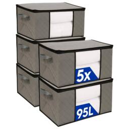 VOGREX Clothes Storage Bags with Lid 95 Litre Grey Pack of 5 - thumbnail 1