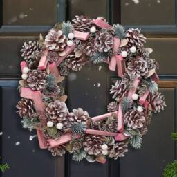 Dibor 33cm Pastel Pink Xmas Decor Front Door Wreath Christmas Wreath