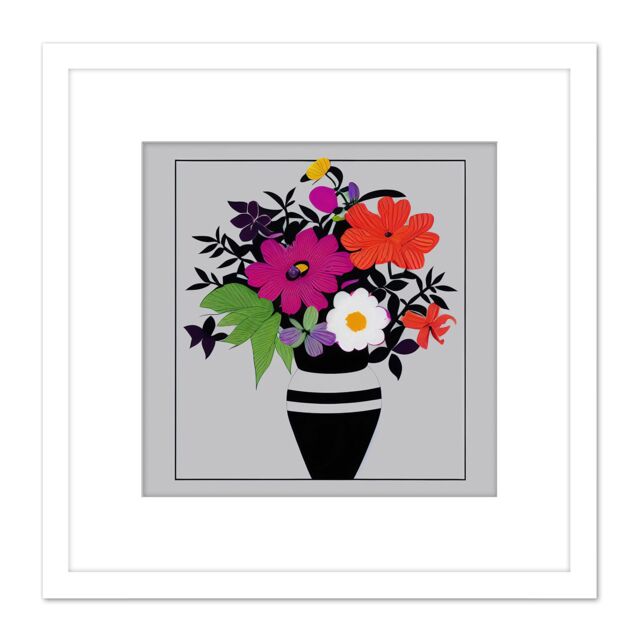 Artery8 Retro Flowers In A Vase Art Deco 1920's Square Wooden Framed Wall Art Print Picture 8X8 Inch in White - image 1