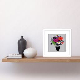 Artery8 Retro Flowers In A Vase Art Deco 1920's Square Wooden Framed Wall Art Print Picture 8X8 Inch in White - thumbnail 2