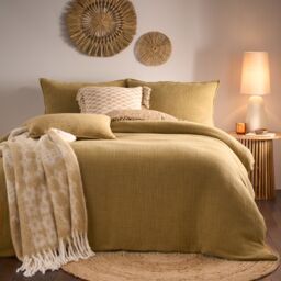 Yard Ribble Acid Washed 100% Cotton Duvet Cover Set in Mustard - Size: Double - thumbnail 1