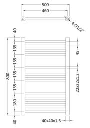 Balterley Heated Vertical Towel Ladder Square Rail 782 BTU, 800mmx500mm - Chrome in Silver - thumbnail 2