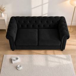 Sofaya Hampton 2 Seater Chesterfield Sofa Velvet Cushion Couch in Black - thumbnail 3