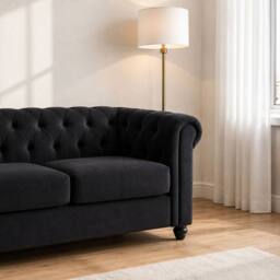 Sofaya Hampton 2 Seater Chesterfield Sofa Velvet Cushion Couch in Black - thumbnail 5