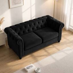 Sofaya Hampton 2 Seater Chesterfield Sofa Velvet Cushion Couch in Black - thumbnail 2