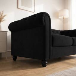 Sofaya Hampton 2 Seater Chesterfield Sofa Velvet Cushion Couch in Black - thumbnail 4