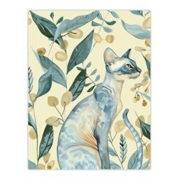 "Artery8 Cat Lover Teal Tan Oriental Shorthair Portrait Wall Art Print in Blue - Size: W24"" x H32""" - thumbnail 1