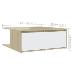 Berkfield Home Coffee Table White & Sonoma Oak 80x80x31 cm Engineered Wood in Natural - Size: 80 x 80 x 31 cm - thumbnail 7