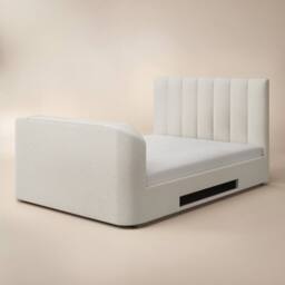 Flair Megane Boucle Side Lift TV Ottoman Bed in Cream - Size: King - thumbnail 5