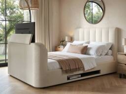 Flair Megane Boucle Side Lift TV Ottoman Bed in Cream - Size: King - thumbnail 1