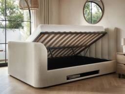 Flair Megane Boucle Side Lift TV Ottoman Bed in Cream - Size: King - thumbnail 3