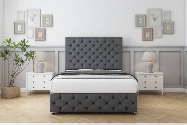 "Comfort Beds Florida Coniston Divan Set 2 Drawers-26"" Headboard-Footboard in Dark Grey - Size: Small Double" - image 1