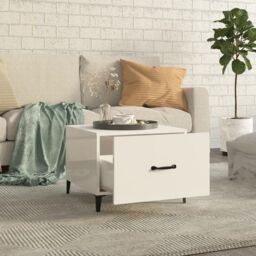 Berkfield Home Coffee Table with Metal Legs High Gloss White 50x50x40 cm - Size: 50 x 50 x 40 cm - thumbnail 3