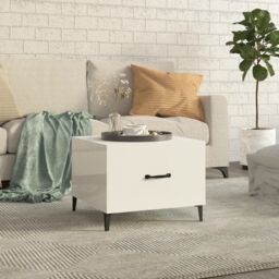 Berkfield Home Coffee Table with Metal Legs High Gloss White 50x50x40 cm - Size: 50 x 50 x 40 cm
